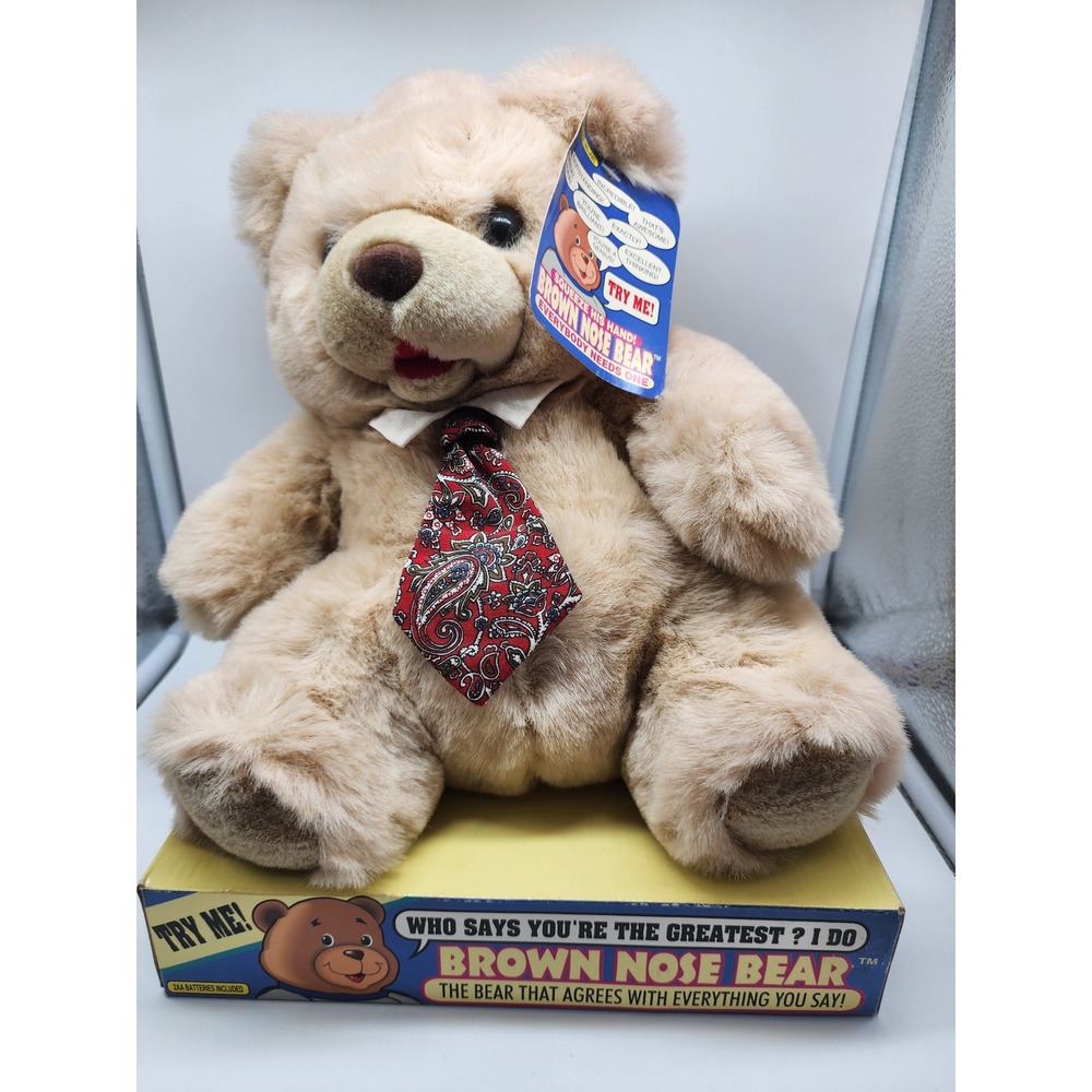 Vintage 1995 Dan Dee Brown Nose Bear Talking Plush Toy Paisley Tie 181776
